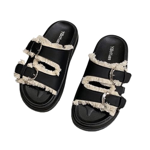 Women's Comfort Flat Sandals Double Buckle Adjustable Straps Flat Slides Footbed Suede