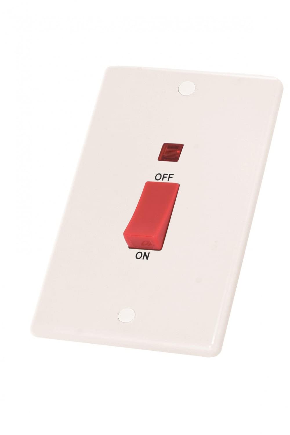 Selectric White Soft Edged Cooker Switch Double Pole & Neon 2 Gang 45Amp