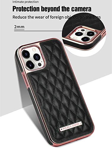 Image of PULOKA iPhone 12 Pro Max Electroplated Leather Case Royal Diamond Design Back Cover for Apple iPhone 12 PRO MAX 6.7 inchinch - Black