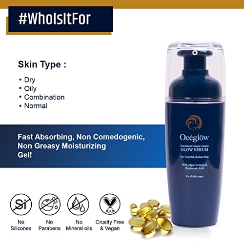 Image of Oceglow Korean Glow Serum for Intense Hydration & Glowing Skin | Infused with Gold & Hylauronic acid Serum | | Formulated & Made in Korea | Brightening Face Serum For Women & Men - 30ml