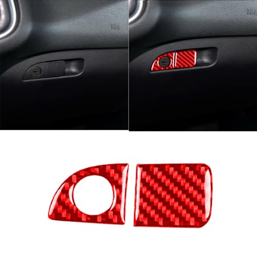 PJFUS Real Soft 3K Red Carbon Fiber Car Co-Pilot Glove Storage Box Keyhole Switch Panel Trim Sticker Auto Interior Decoration Compatible with Dodge Challenger/Charger 15-23/Chrysler 11-23 Accessories