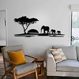 KAWA METALWORKS Tree and Elephants Metal Wall Art, Metal Wall Art of African Tree and Elephants, Nature Metal Wall Decor, Wildlife Metal Wall Sculpture, Sunset Metal Wall Hanging