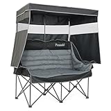 Double Camping Chair with Canopy Heavy Duty 2 Person Folding Loveseat with Shade Portable High Back Oversized Outdoor Camping Couch with Cup Holders & Wine Racks for Beach, Lawn, Fishing, Sports