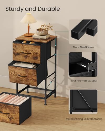 Image of SONGMICS BELLAH Collection - Dresser for Bedroom, Chest of Drawers, Storage Organizer Unit, Closet, Entryway, Steel, 3 Drawers, Industrial, Rustic Brown and Ink Black ULGS313B02S