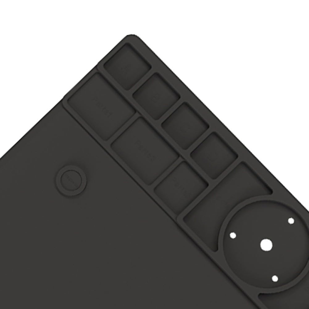 Widerstandsfähige Silikon Lötmatte TE-711, Hitzebeständige Arbeitsunterlage 45x35cm, Rutschfeste Reparatur Matte für Elektronik, Uhren und Handys, Schwarz