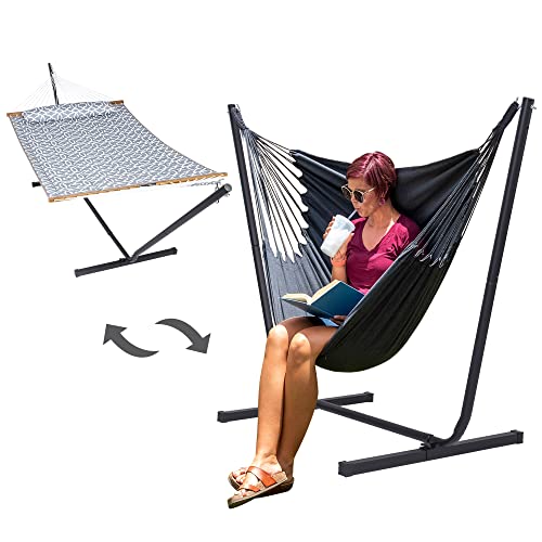Suncreat 2-In-1 Hammock Swing Chairs With Stand, Heavy Duty Two Person Hammock With Stand, Patent Pending, Dark Gray #TOP6