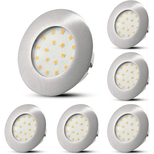 HiBay Juego de 6 Focos LED Empotrables 230V 5W Mini Spot Ultra Plano 60mm-68mm Módulo Redondo Luz de Techo Blanco Cálido 500LM para Baño Cocina Oficina Pasillo Habitación Húmeda