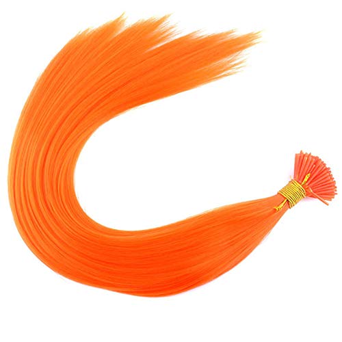 Huaviewin Synthetic Feather Keratin Fusion Various Color Keratin I- Tip Stick Hair Extensions With Silicone Micro Beads 18'' 100 Strands/Pack (Orange)