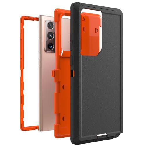 Image of Case for Galaxy Note 20 Ultra, Heavy-Duty Tough Rugged Shockproof Drop Protective Cover Cases for Samsung Galaxy Note 20 Ultra, Black+Orange
