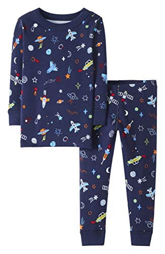 Moon and Back by Hanna Andersson Kids' 2 Piece Long Sleeve Pajama Set, Navy, 2T