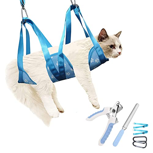 COOLBEY Pet Dog Grooming Hammock, Cat Grooming Harness Grooming Helper for Dogs Cats Dog Grooming Helper with Nail Clippers Trimmer, Nail File, Pet Comb, Ear Eye Care