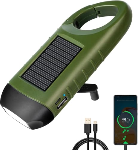 EKNBKE Hand Crank Solar Flashlight, Emergency Flashlight Hand Crank,Portable LED Handheld Survival Flashlight,Hand Crank Solar Flashlight for...
