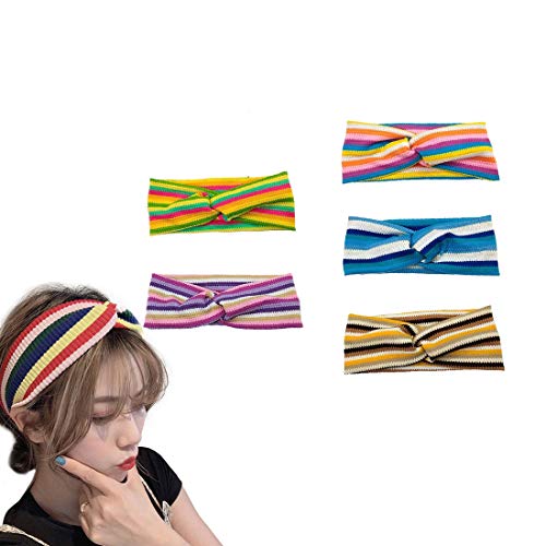 5 Pack Women's Boho Headbands for Women Girls Wide Bohemian Knotted Yoga Headband Head Wrap Hair Band Elastic Hair Band Accessories for girl(E)