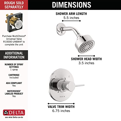 Image of Delta Modern 14 Series Shower Faucet Set, Chrome Shower Head and Handle Set, Valve Trim Kit, Chrome T14259-PP (Valve Not Included)