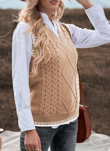 Image of EVALESS Oversized Sweater Vest for Women V Neck Sleeveless Solid Color Loose Pullover Sweater