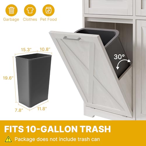 DWVO Tilt Out Trash Can Cabinet, 10 Gallon Kitchen Garbage Cabinet with 2 Drawers & Adjustable Shelves, Trash Bin Cabinets for Kitchen Living Room, Off White
