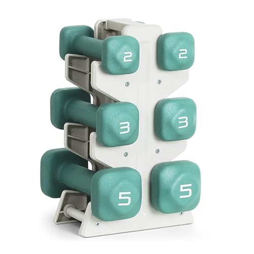 Image of Tone Fitness Neoprene Dumbbell Set with Storage Rack - Non-Slip, Anti-Roll Hand Weights for Home Gym Workouts | 20 lb, 32 lb, 50 lb, 60 lb & 100 lb Options