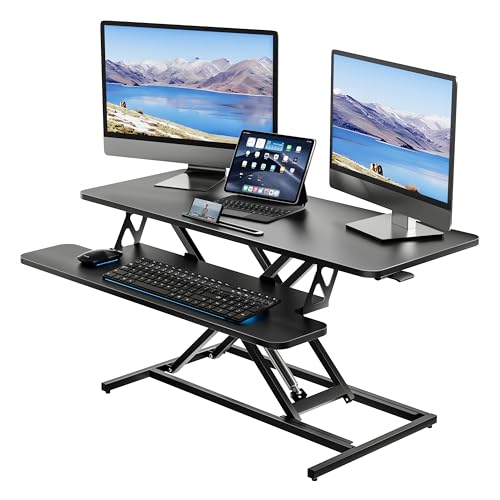 Bureau debout reglable en hauteur pour double ecran et clavier
