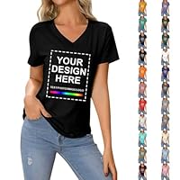 T Shirt Personnalisé Femme Col V, Créez Votre Tee Shirt Personnalisable, Completement Personnalisable Texte Image Photo imprimée Avant/arrière, T Shirt personnalisé Grande Taille, T-Shirts Fantaisie