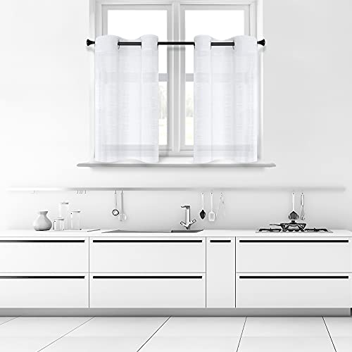 Cutewind White Kitchen Sheer Tier Curtains 36 Inch Length Bathroom Short Window Sheer Curtains Linen Texture Grommet Top Small Half Window Treatment (2 Panels, White, W25×L36 Inches ) #TOP6