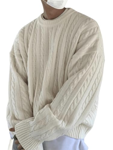 ZAFUL Men's Sweaters Cable Knit Sweater Long Sleeve Pullover Jumper Unisex Casual Crewneck Drop Shoulder Knitwear