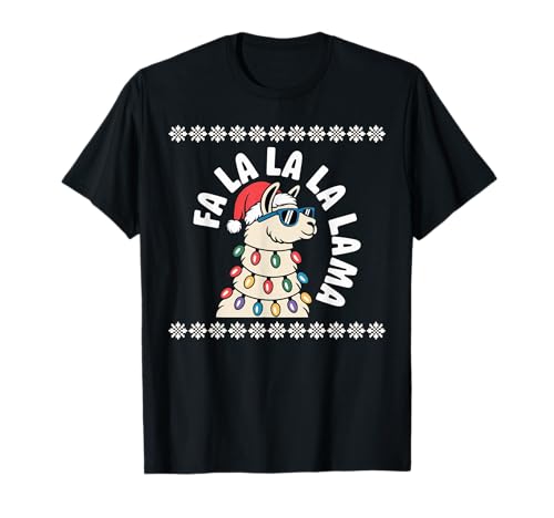 FA la Lama Chapeau de Noël Amusant Lama Pull Moche de Noël T-Shirt