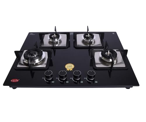 Clix Dura 4 Burner Built-In Hob | Toughened Glass Top | High-Efficiency Brass Burners | Auto Ignition