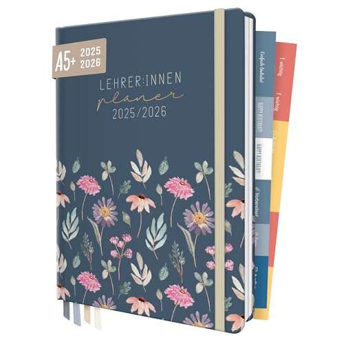 Häfft Lehrer-Planer 2025/2026 A5 + Flying Flowers Hardcover Lehrerkalender/Schuljahresplaner mit 236 Seiten Stickern und mehr - nachhaltig & klimafreundlich