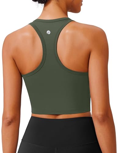 Image of PINSPARK Sports Bra Longline Racerback Tank Tops for Women Padded Workout Yoga Top