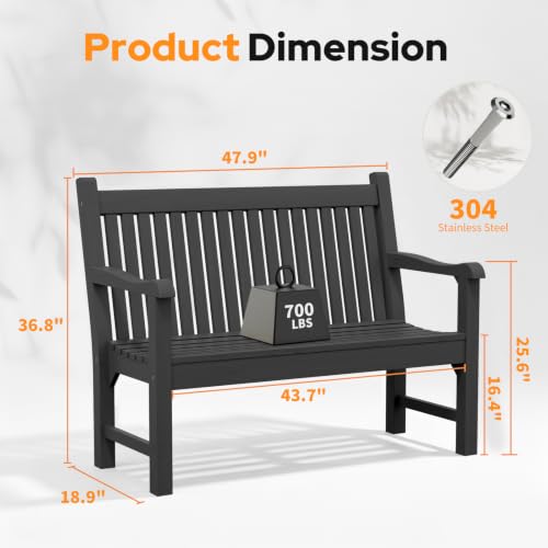 Image of Psilvam 2-Person Outdoor Bench with 700 Lbs Weight Capacity, Black