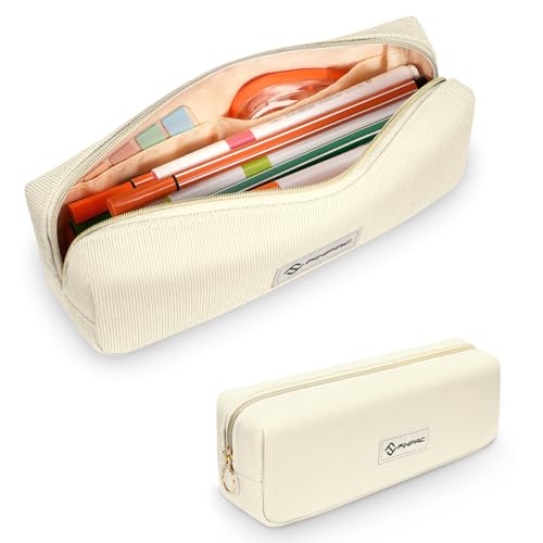 Image of FINPAC Pencil Case, Corduroy Aesthetic Makeup Bag, Cute Kawaii Pen Bag Pouch Holder Box Organize for Study, Office, or Travel (Beige)