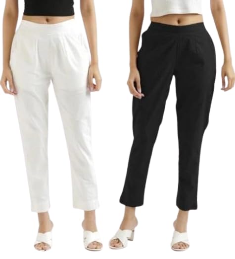 Image of Women Pack of 2 Cotton Black White Trousers| Comfortable, Breathable, Lightweight, Skin Friendly|SL 29