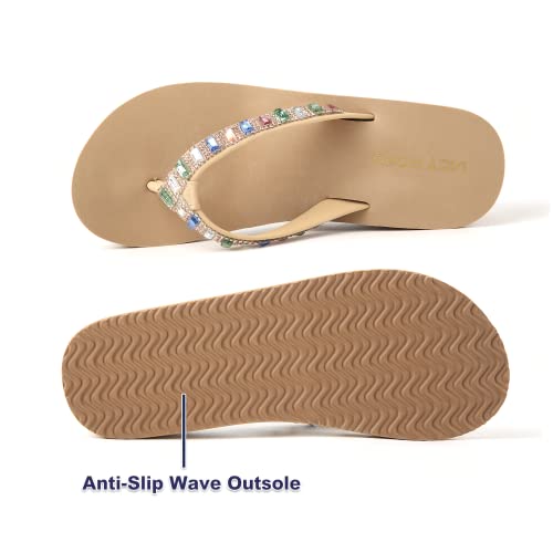 VICT POPU Flip Flops Sandals for Women Bling Rhinestones Jewel High Heel Arch Support Comfortable Soft Cushion Wedge Slip-on Casual Platform Summer Thong Sandals4