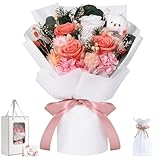 Emibele Flores para Entrega Prime, Ramos Flores Preservadas, Rosas y Blancas Eternas con Oso, San Valentin Día Madre Cumpleaños Aniversario Graduación Regalos Flores para Ella Novia Mujeres Esposa