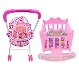 NC Baby Doll W/ Stroller Pram Buggy and Bed Cradle Girls Toy Foldable Pushchair