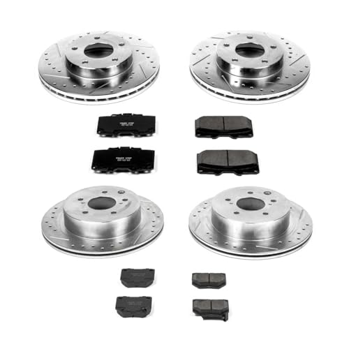 Image of PowerStop Front and Rear Brake Kit for Nissan 300ZX 1989-90 - Drilled and Slotted Disc Rotors with Carbon-Fiber Ceramic Brake Pads Replacement, K2753
