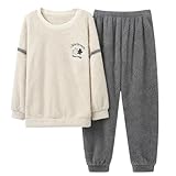 [Bormran] メンズ ルームウェア もこもこ あったか パジャマ 丸洗い男性用 ギフト ふわふわな肌触り 防寒 保温 秋 冬 軽量 クリスマスプレゼント お揃い ペア 上下セット 部屋着 BJ041 (ダークグレー, 3XL)