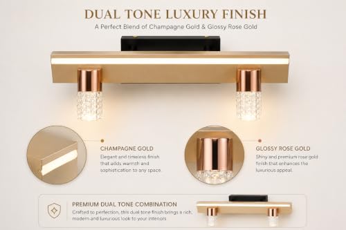 Image of FILLISKA 3 in 1 Double Wall spot /Picture /Display /Mirror Light with Adjustable Head and Colour Changing Function (Champagne RoseGold-6453)