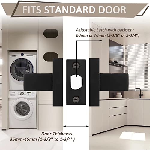 Probrico 1 Pack Square Door Lever Door Lock Handle Lockset Keyless Doorknobs Passage Knobs Lockset Interior Hallway Passage Closet Black #TOP1