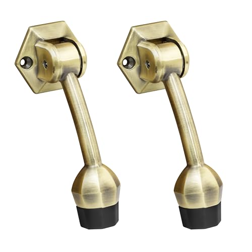 Image of Plantex Door Stopper for Main Door /5-Inch Stopper with Rubber Grip /Stoppers for Wooden Door /Stops for Door - Pack of 2 (Brass Antique)