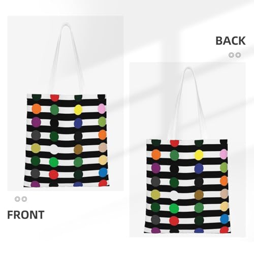 Canvas Tote Bag for Women Shoulder Tote Purse Reusable Grocery Bag Rainbow Polka Dot Stripe Aesthetic Shopping Bags3