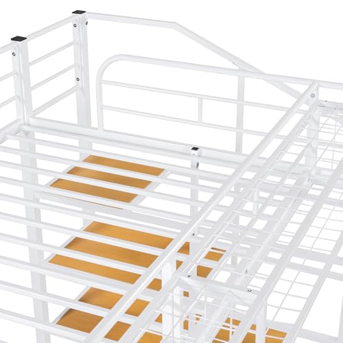 Image of Bellemave Twin loft Bed with Storage Stairs and Upper Grid Storage Shelf, Metal Twin Loft Bed Frame for Adults, Kids, Teens, White