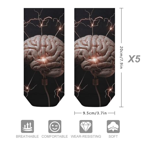Lightning And Brain Ankle Socks 5-Pack, Breathable Casual Athletic Socks for Women Men, One Size (6-11)2