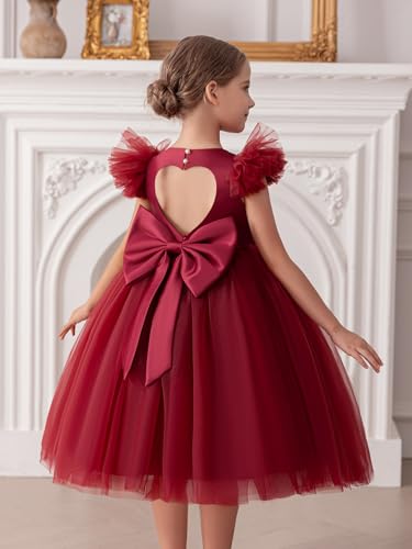 4-8Y Flower Girl Dress Puffy Fancy Tulle Heart Cutout Formal Holiday Gown for Wedding Pageant Party Birthday Princess3