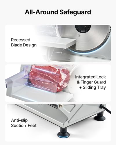 Image of VEVOR Meat Slicer, 6.7 inch 150W Electric Deli Slicer Machine with 2 SUS420 Blades, 0-0.6 inch Adjustable Thickness, ETL Certified Home Food-Slicer for Meat, Ham, Baguett, Steak