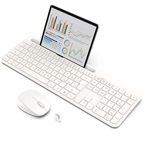 【Nuovo Design Tastiera e Mouse 】Tastiera uno slot per schede a forma di U con una lunghezza di circa 25,5 cm, adatto per riporre dispositivi come smartphone; puoi posizionarlo orizzontalmente o verticalmente in base alle dimensioni del dispositivo smart. Questo design con slot per schede è comodo per guardare video, giocare e altri intrattenimenti e in ufficio, molto adatto per l'uso quotidiano in ufficio o in gioco. 【NOTA: il ricevitore USB si trova nella parte inferiore del mouse. 】