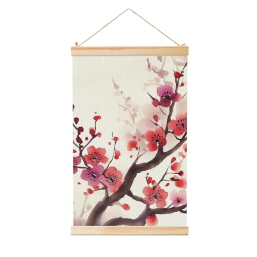 Peinture murale japonaise kakemono fleur de prune cadre bois 91x61