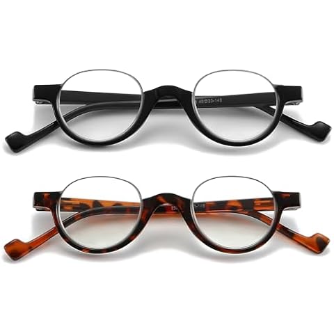 AJYADO 2 Pack Vintage Reading Glasses Round - Durable Readers 99% Blue Light Blocking - Half Frame Small Computer Eye glass Women Men Cheaters Spring Hinge Anti Glare Filter Lightweight 3.5 Strength Cover