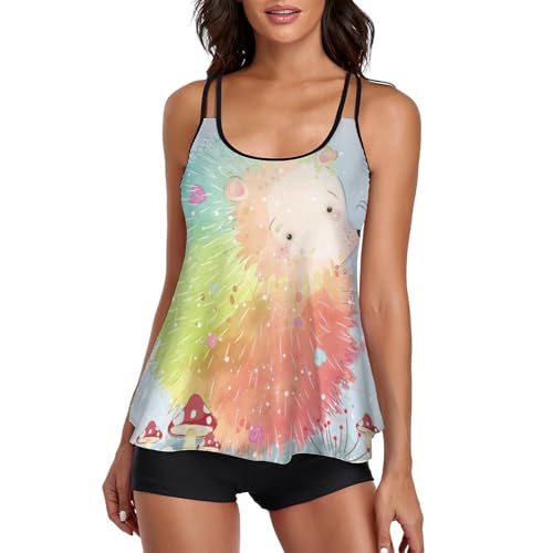 Robe de Plage Tankini Bikini Short Femme Hérisson Arc-en-Ciel