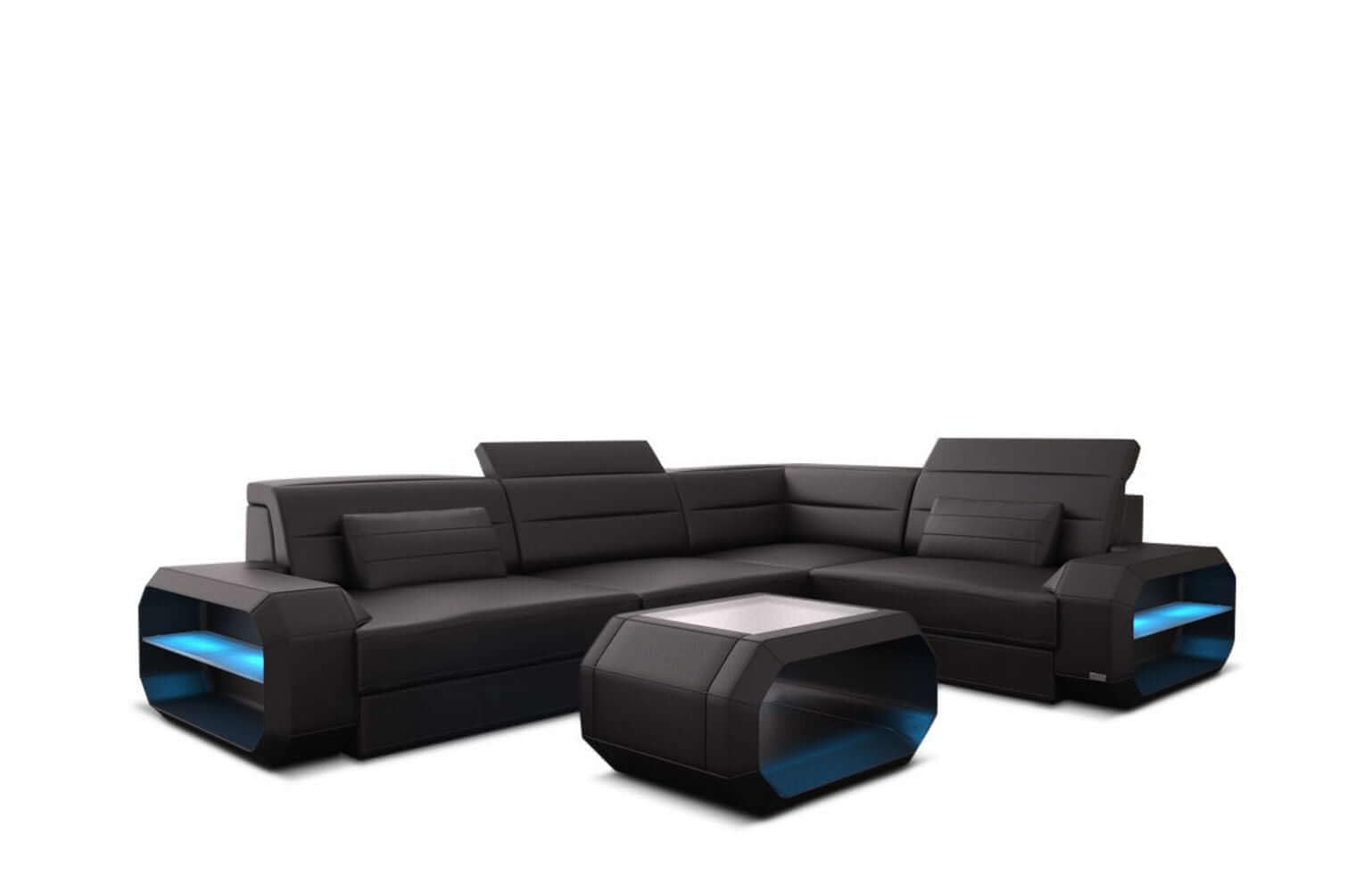 Mini Ledercouch Verona L Form mit LED – Modern und Bequem